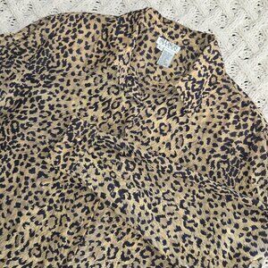 Vintage Allison Taylor 100% Silk Leopard Print Button Up Blouse Shoulder Pads L